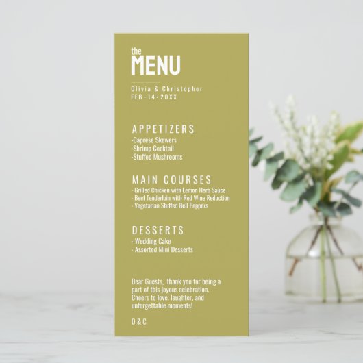 2-seitige MENU + GETRÄNKE Minimalistisch Bold Menükarte (Stehend Vorderseite)