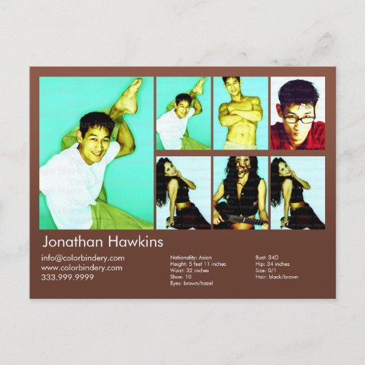 2-seitige Schauspieler und Modell-Brawn-Headshot-C Postkarte (Vorderseite)