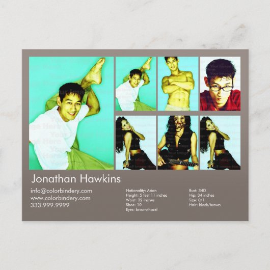 2-seitige Schauspieler und Modell Warm-Grau-Headsh Postkarte (Vorderseite)