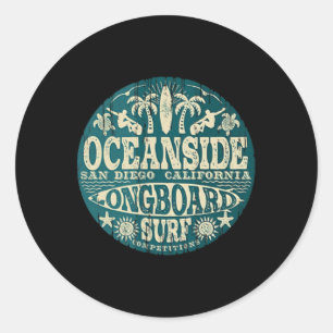 2-seitiger Vintage Oceanside California Longboard Runder Aufkleber