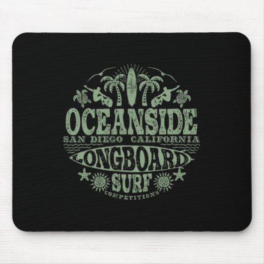 2-seitiges Vintage Oceanside Kalifornien Longboard Mousepad (Vorne)