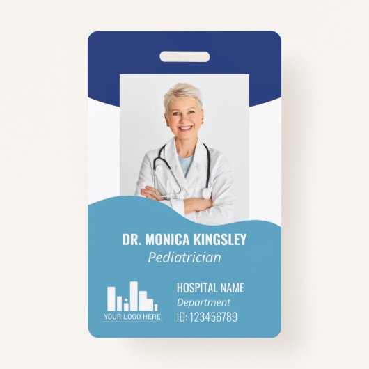 2 Shades of Blue Waves Logo & Foto Mitarbeiter ID Ausweis (Vorderseite)