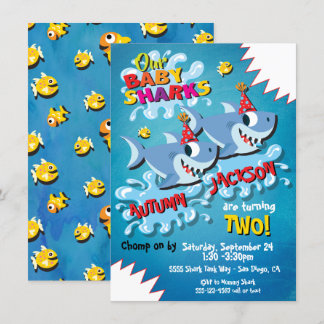 2 Sharks Baby Birthday Party Einladung