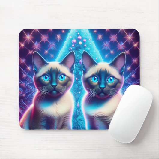 2 Siamische Kätzchen, die mit Weihnachtsbaum einge Mousepad (Mit Mouse)