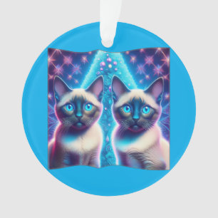 2 Siamische Kätzchen, die mit Weihnachtsbaum einge Ornament