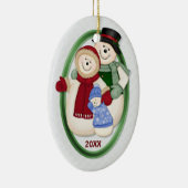 2 Side - 1. Christmas Blue Frosty Snowman Familie Keramikornament (Rechts)
