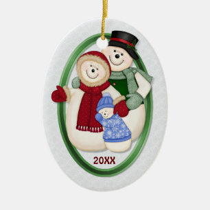 2 Side - 1. Christmas Blue Frosty Snowman Familie Keramikornament