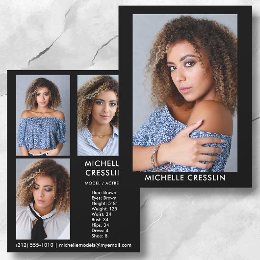 2 sided 4 Photo Model Actor Comp Zed Card 5.5x7.5 Einladung