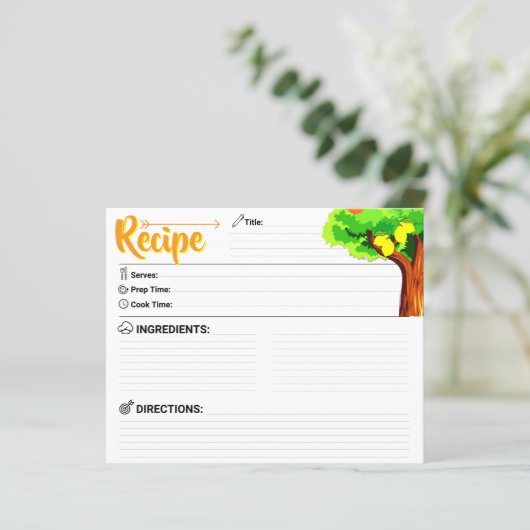 2 Sided Blank - Elegant Lemon Tree Recipe Card (Stehend Vorderseite)