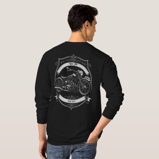 2 Sided Custom Biker Skull Motorcycle Long Sleeve T-Shirt (Schwarz voll)