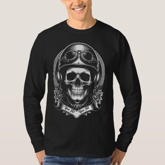 2 Sided Custom Biker Skull Motorcycle Long Sleeve T-Shirt (Vorderseite)