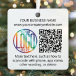 2 Sided Logo & QR Code Business Promotionsplatz Ornament Aus Metall<br><div class="desc">HINWEISE ZUM ÄNDERN VON HINTERGRUND / TEXTFARBEN ODER TRANSPARENZ VON LOGO, SIEHE ENDE DIESER BESCHREIBUNG. Werben Sie Ihr Geschäft für potenzielle Kunden mit einem individuellen Logo und QR-Code quadratischen Weihnachtsschmuck. Diese Vorlage ist einfach zu personalisieren und kann auf Vorder- und Rückseite unterschiedlich oder gleich sein. Der scannable Code macht es...</div>