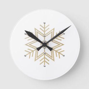 2-Silver and Gold Snowflake 3-D Look Runde Wanduhr