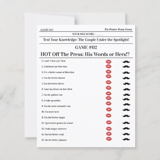 2 Spiele in 1 Brautparty Hochzeitsspiele (Rückseite)