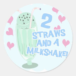 2 Strohhalme und Milchshake Runder Aufkleber