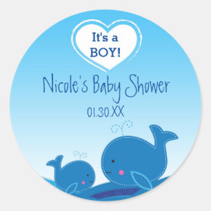 2 süße blaue Wale Baby Shower Favor Aufkleber