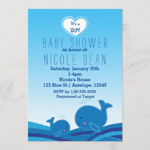 2 Süße Blaue Wale Baby Shower Party Einladungen