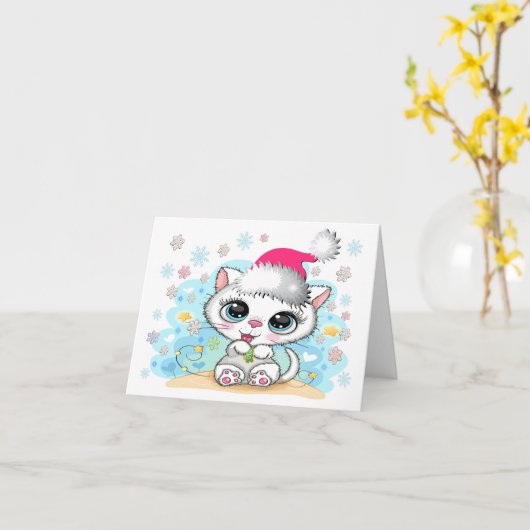 2 Süsse Kitty Meowy Weihnachten Karte (Gelbe Blume)