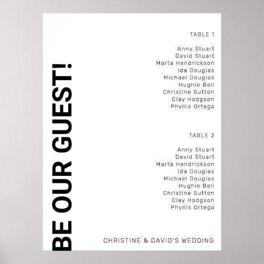 2 Tabelle Einfaches White Wedding Chart Poster (Vorne)