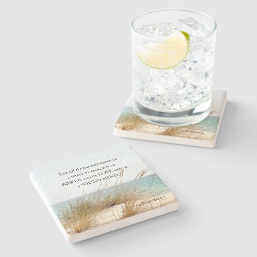 2 Timothy 1:7 Gott hat keinen Geist der Angst gege Steinuntersetzer (Seitenansicht)