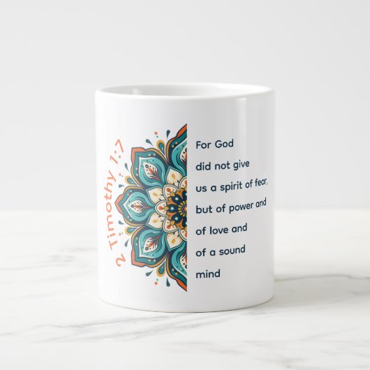 2 Timothy 1:7 Mandala Blume Jumbo Tasse (Vorderseite)