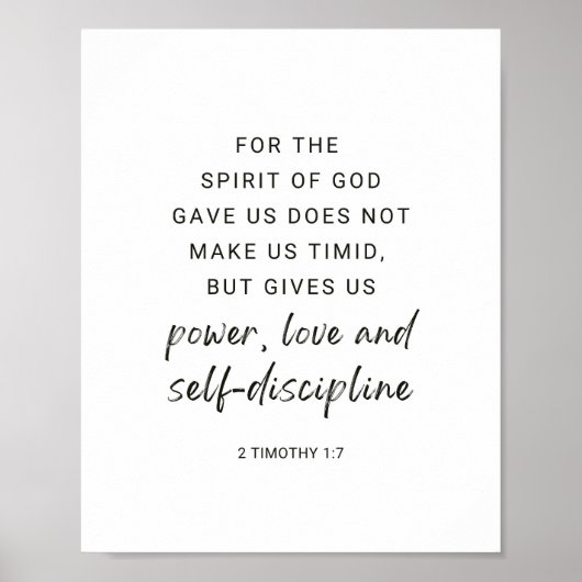 2 Timothy 1:7 Power, Liebe und Selbstdisziplin Poster (Vorne)