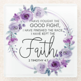 2 Timothy 4:7 Ich habe den Glauben Lila Floral beh Glasuntersetzer