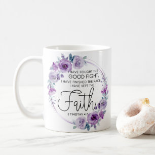 2 Timothy 4:7 Ich habe den Glauben Lila Floral beh Kaffeetasse