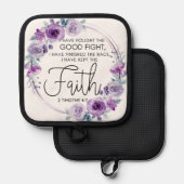 2 Timothy 4:7 Ich habe den Glauben Lila Floral beh Topflappen (Vorderseite/Rückseite)
