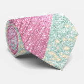2 Töne Glitzer rosa und puderblau Cyan Krawatte (Gerollt)