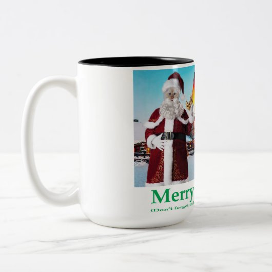 2 Töne Tasse. Frohe Weihnachten. Katzen/ mehr als Zweifarbige Tasse (Links)