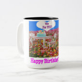 2 Töne Tasse. Herzlichen Glückwunsch zum Geburtsta Zweifarbige Tasse (Vorderseite Links)