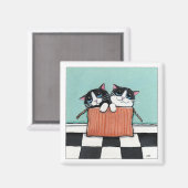2 Tuxedo Katzen in einer Box | Cat Art Magnet (Vorderseite/Rückseite)