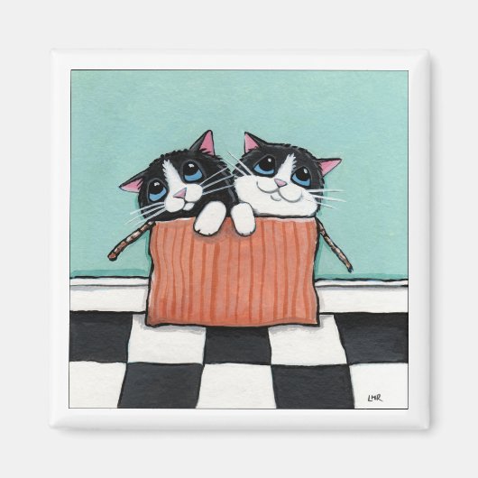 2 Tuxedo Katzen in einer Box | Cat Art Magnet (Vorne)