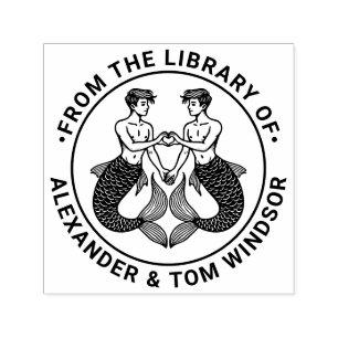 2 Wassermänner machen Herzzeichen Bibliotheksbuch  Permastempel