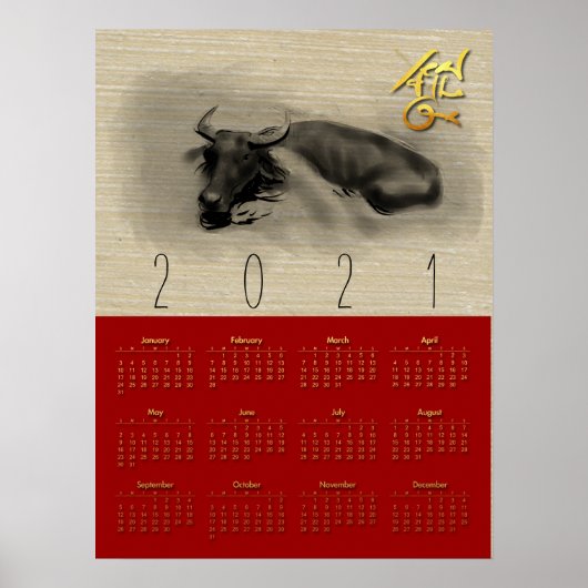 2 Water Buffalo Chinesischer OX New Year Calendar  Poster (Vorne)