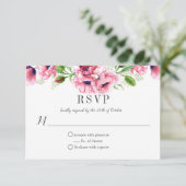 #2 Watercolor Pink Poppies Greenery UAWG RSVP Karte (Stehend Vorderseite)