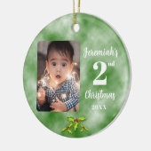 2. Weihnachten eines Fotos Rund Green Keramik Ornament (Links)