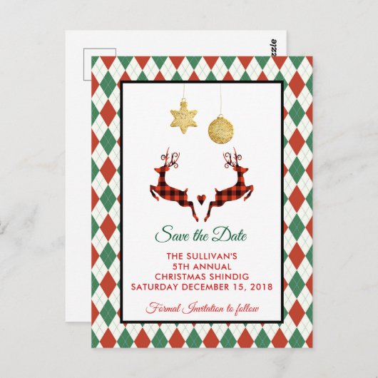 2 Weihnachten Hirsch Jumping Rustikal Save the Dat Postkarte (Vorne/Hinten)