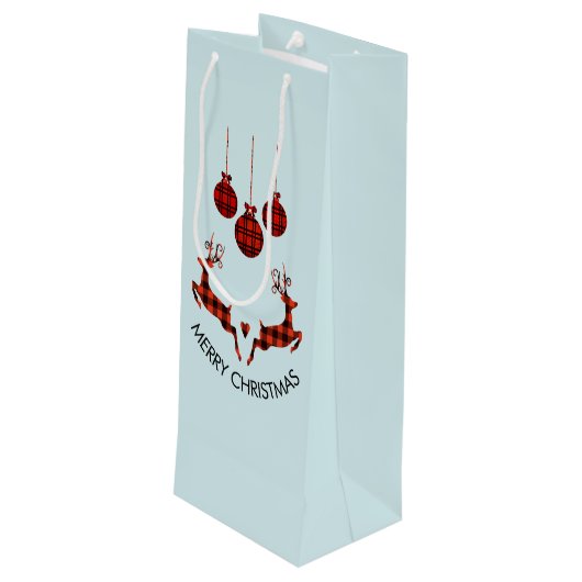 2 Weihnachten Hirsch Springen Rustikaler Stil Geschenktüte Für Weinflaschen (Rückseite Schrägansicht)
