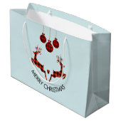 2 Weihnachten Hirsch Springen Rustikaler Stil Große Geschenktüte (Rückseite Schrägansicht)