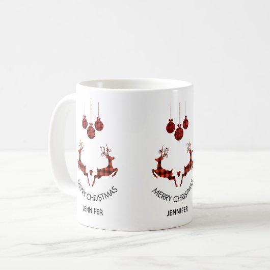 2 Weihnachten Hirsch Springen Rustikaler Stil Kaffeetasse (Vorderseite Links)