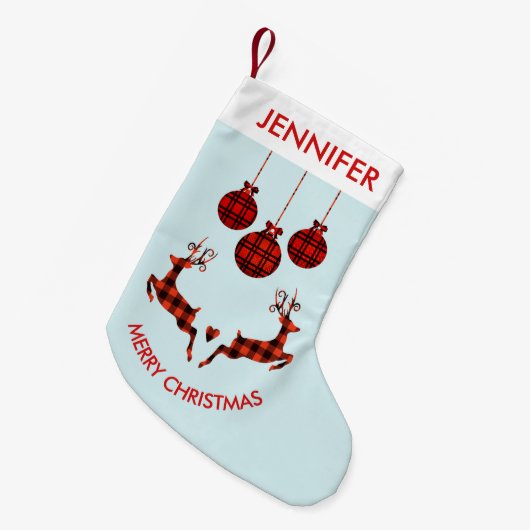 2 Weihnachten Hirsch Springen Rustikaler Stil Kleiner Weihnachtsstrumpf (Vorderansicht (hängend))