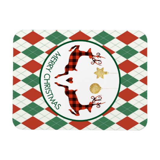 2 Weihnachten Hirsch Springen Rustikaler Stil Magnet (Horizontal)