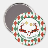 2 Weihnachten Hirsch Springen Rustikaler Stil Magnet (Vorderseite/Rückseite)
