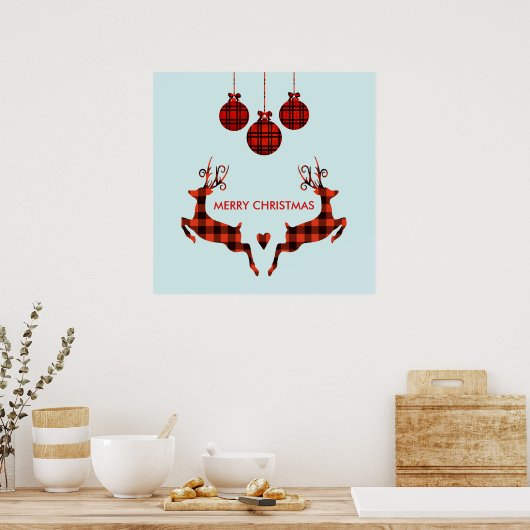 2 Weihnachten Hirsch Springen Rustikaler Stil Poster (Küche)
