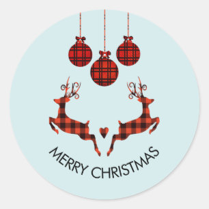 2 Weihnachten Hirsch Springen Rustikaler Stil Runder Aufkleber