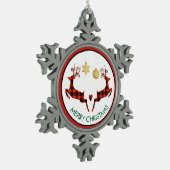 2 Weihnachten Hirsch Springen Rustikaler Stil Schneeflocken Zinn-Ornament (Links)