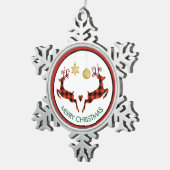 2 Weihnachten Hirsch Springen Rustikaler Stil Schneeflocken Zinn-Ornament (Rechts)