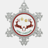 2 Weihnachten Hirsch Springen Rustikaler Stil Schneeflocken Zinn-Ornament (Vorderseite)